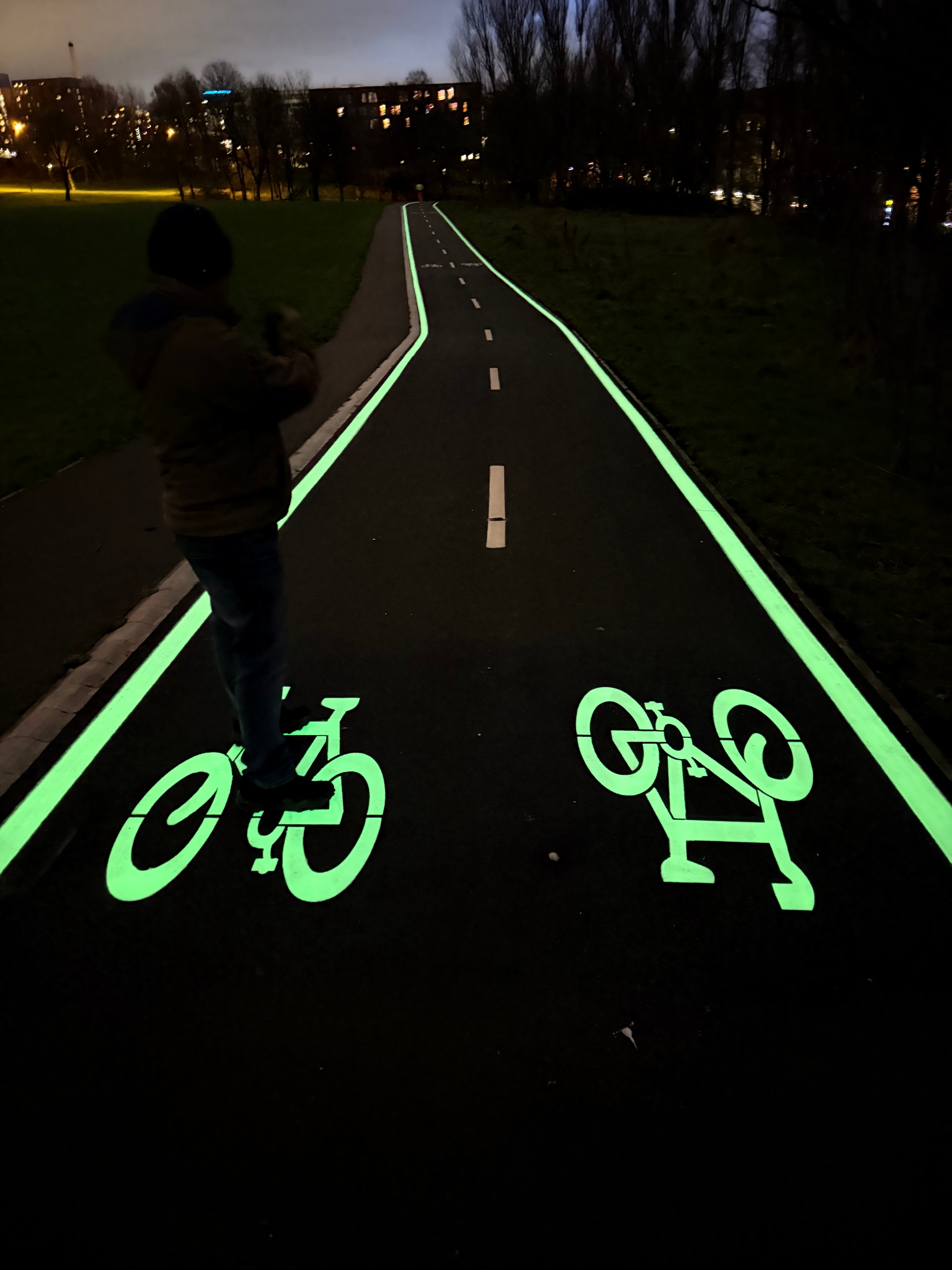Markex glow-in-the-dark cycle lane markings — Liverpool